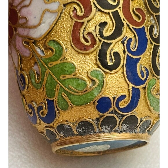 VTG Antique Chinese Cloisonne Enamel Brass Bud Vase Miniature 3” Floral Lotus - Picture 8 of 12